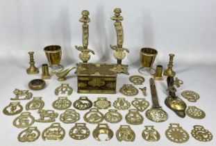 MIXED COLLECTABLE METALWARE, including ornate candle sticks a pair, made from cut down antler