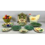 MIXED CERAMICS GROUP, to include majolica leaf pattern plates and dishes, transfer decorated