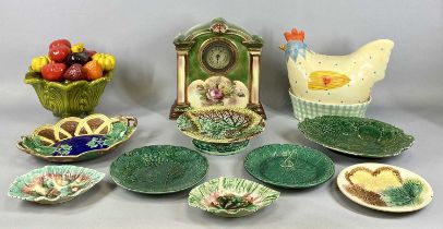 MIXED CERAMICS GROUP, to include majolica leaf pattern plates and dishes, transfer decorated