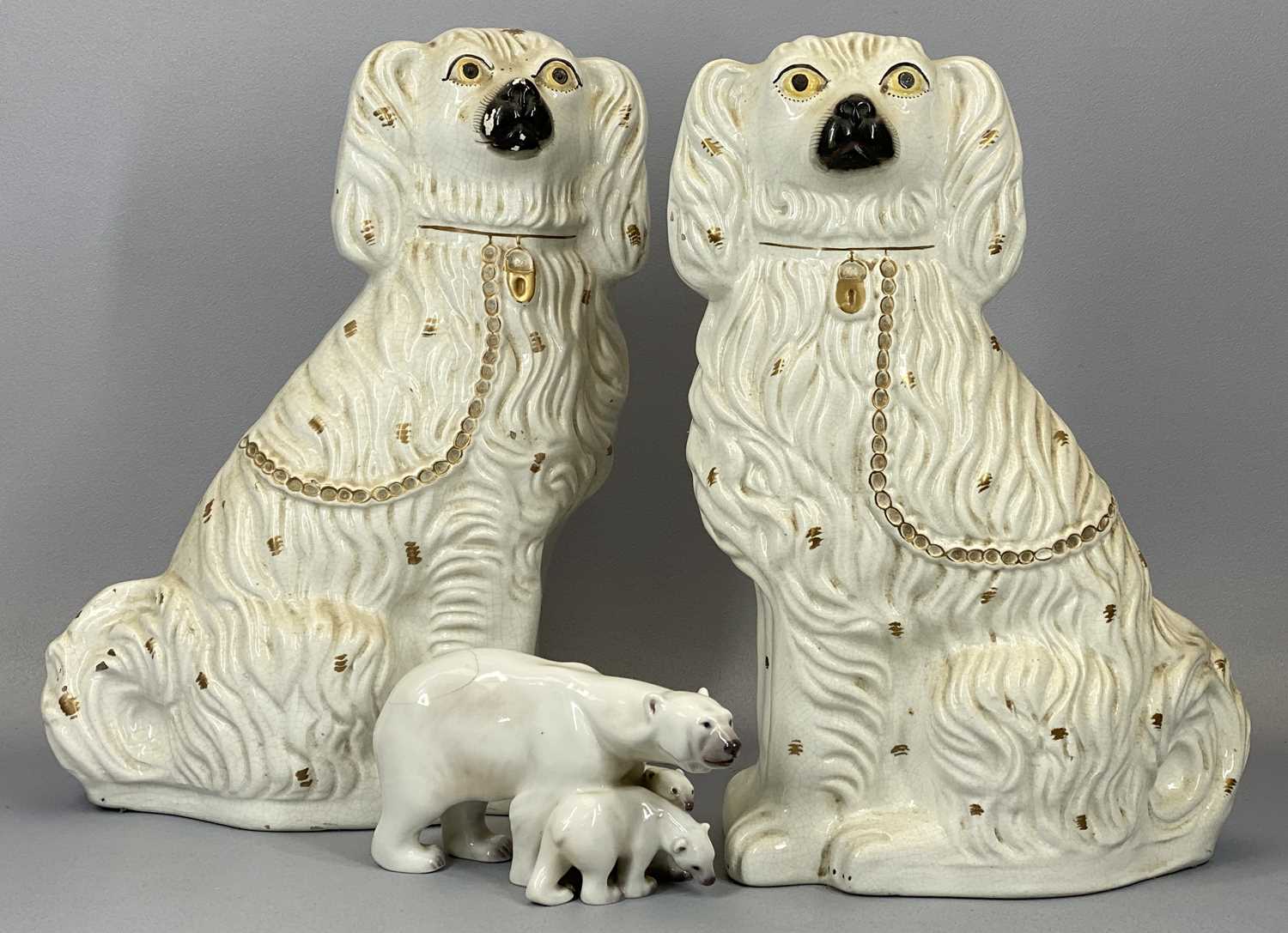 GROUP OF MIXED CERAMICS comprising pair of large Victorian Staffordshire spaniels, cream glazed with - Image 2 of 4