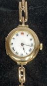 VINTAGE ROLEX 9CT GOLD CASED WRISTWATCH, white enamel dials with black Roman numerals, red at 12 o'