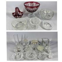 GROUP OF MIXED GLASS includes substantial ruby and wheel cut glass pedestal fruit bowl, 26.5 (h) x