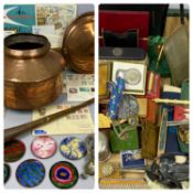 ANTIQUE COPPER & BRASSWARE, DESKTOP COLLECTABLES ETC. to include an Eastern style copper pot, 25 (h)
