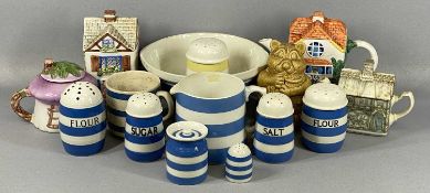 NINE T G GREEN BLUE STRIPED CORNISH WARE KITCHEN ITEMS & OTHER CERAMICS including novelty teapots