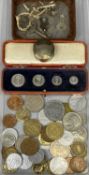 1914 MAUNDY MONEY, OTHER COINAGE & A MODERN SILVER CIRCULAR PILL BOX, the Maundy group of four coins