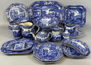 COPELAND SPODE ITALIAN PATTERN BLUE & WHITE TABLEWARE including three crescent shaped dishes,
