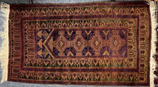 PERSIAN RED & BLUE GROUND HANDMADE WOOL RUG, 160 x 92cms Provenance: deceased estate Conwy