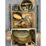 FIRESIDE & OTHER MIXED COPPER & BRASSWARE COLLECTION ETC, within two boxes and loose Provenance: