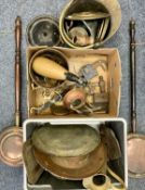 FIRESIDE & OTHER MIXED COPPER & BRASSWARE COLLECTION ETC, within two boxes and loose Provenance: