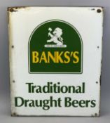VINTAGE ENAMEL SIGN, 'Banks's Traditional Draught Beer', green/yellow lettering on cream ground,
