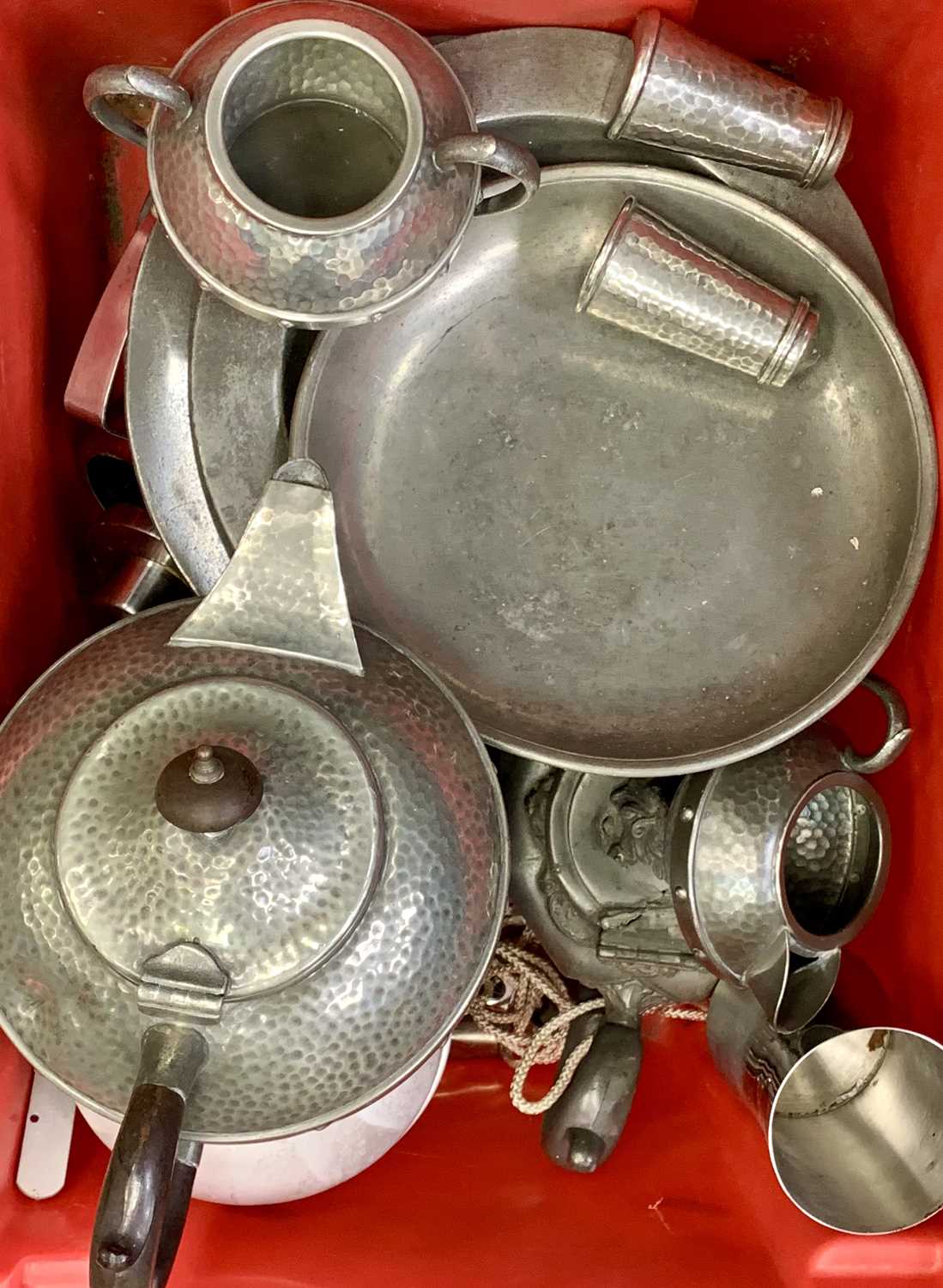 ANTIQUE & LATER MIXED METALWARE COLLECTION, to include beaten pewter tea service, similar - Image 2 of 3