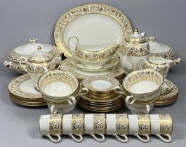 WEDGWOOD GOLD FLORENTINE COFFEE SET & PART DINNER SERVICE, 52 pieces to include coffee pot, milk jug