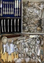 GOOD MIXED QUANTITY OF VICTORIAN & LATER CUTLERY, in two boxes Provenance: private collection Conwy