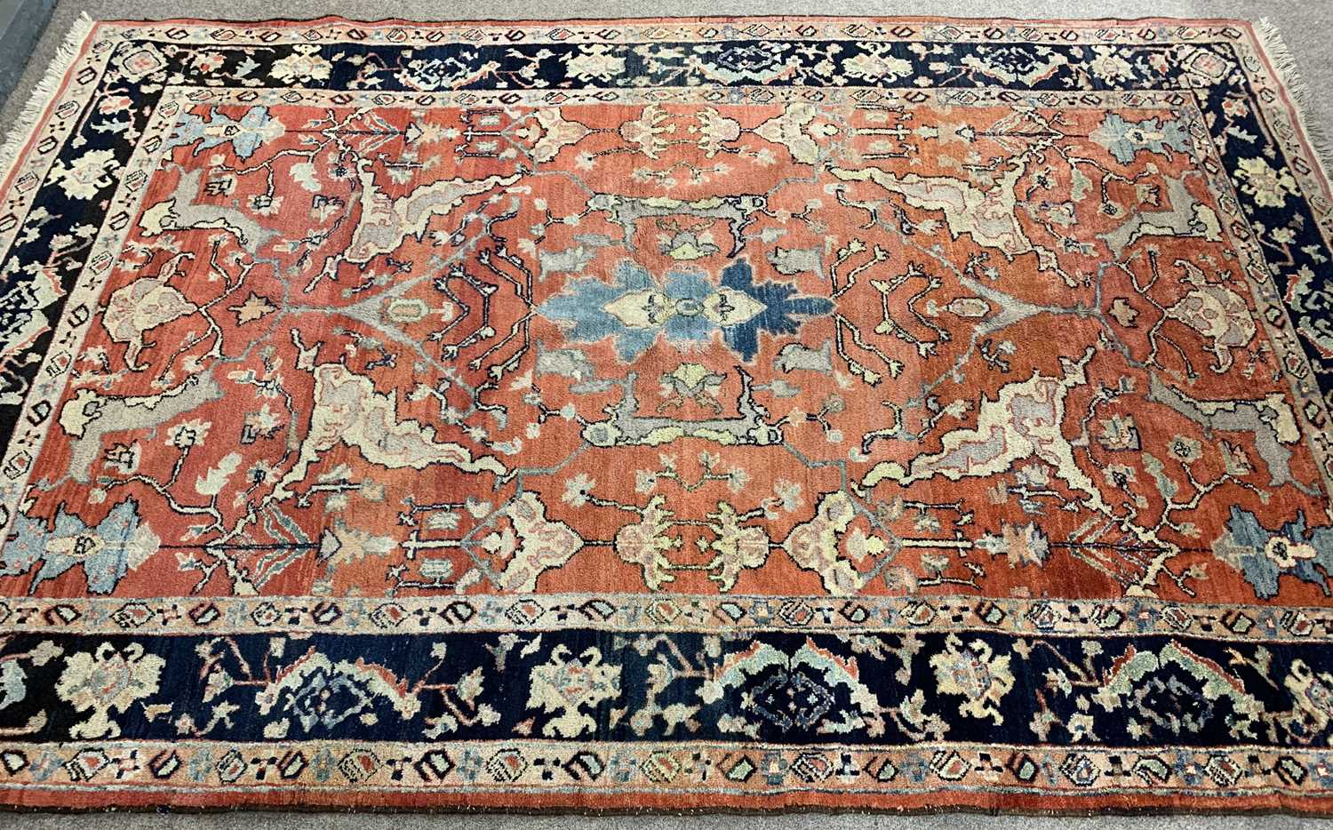 PERSIAN RED GROUND RUG, geometric border, 260 x 182cms Provenance: deceased estate Conwy - Image 2 of 3