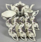 SHELLY PART TEA SET, 'Black Leafy Tree' pattern, Queen Anne shape, comprising teapot and cover, milk