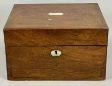 VICTORIAN ROSEWOOD TRINKET BOX, the hinged cover with mother of pearl inlaid cartouche, interior