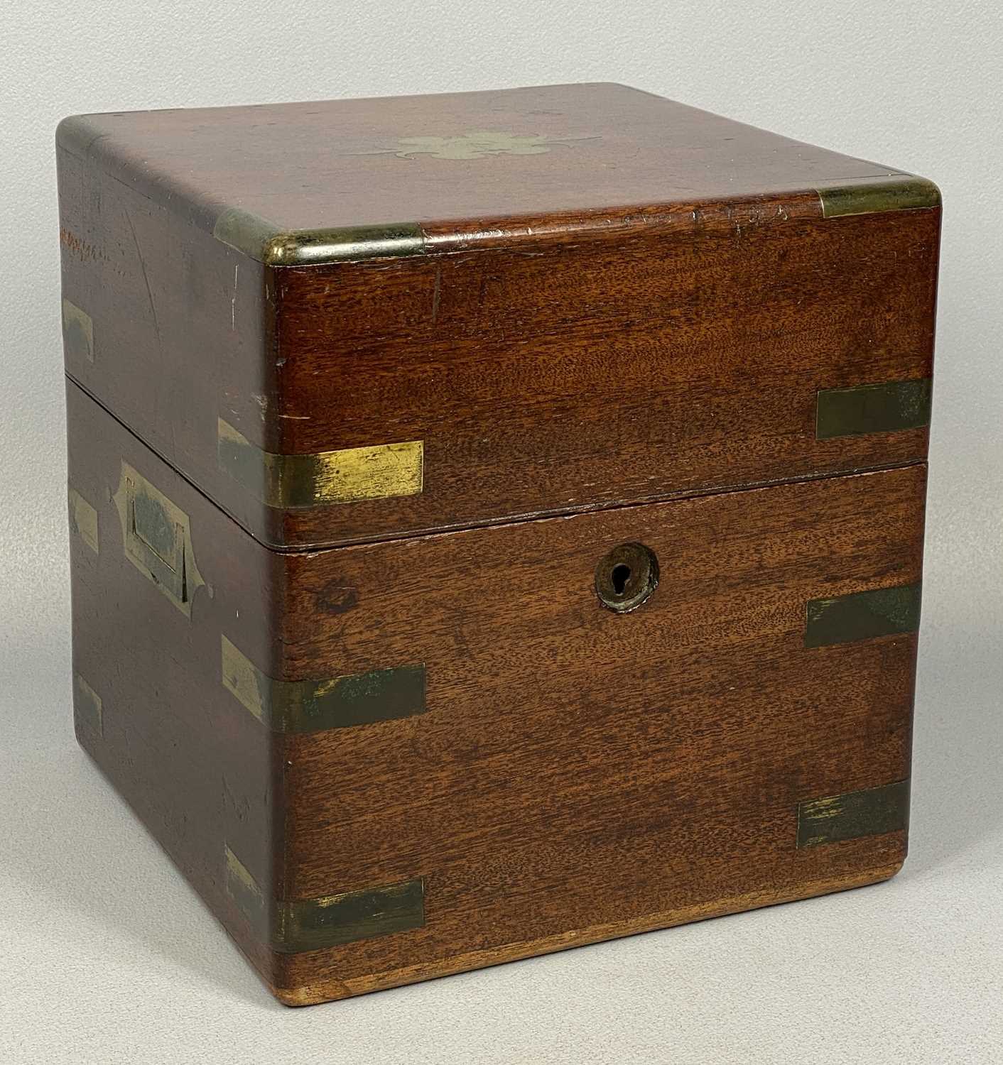 INTERIOR FURNISHINGS GROUP, a 19th century brass banded mahogany box, recess side handles, hinged - Image 2 of 7