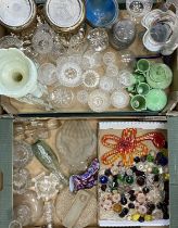 VICTORIAN & LATER GLASSWARE to include a green glass lustre with non-associated drops, Waltherglas