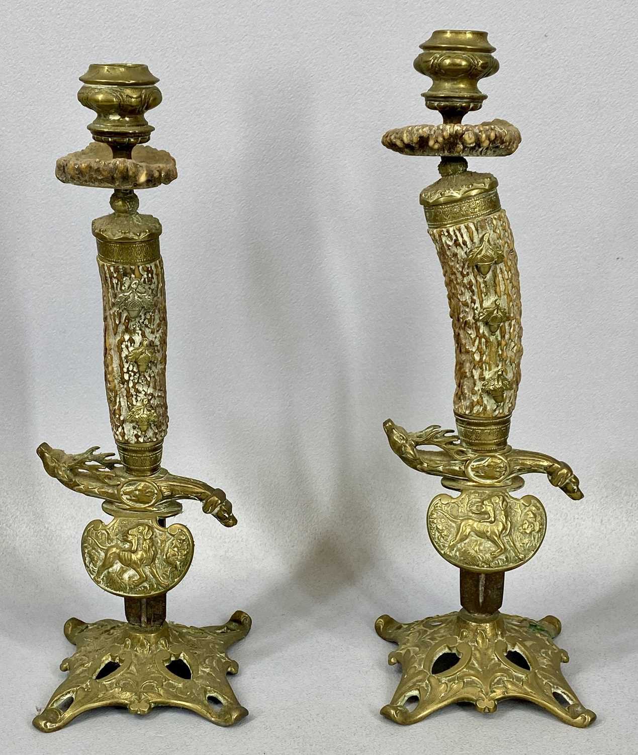 MIXED COLLECTABLE METALWARE, including ornate candle sticks a pair, made from cut down antler - Image 2 of 4