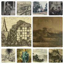 COLLECTION OF VARIOUS PRINTS & ENGRAVINGS, black and white engraving by Victor Gustave Lhuillier