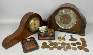 PERIVALE OAK CASED DOME TOP MANTEL CLOCK, eight-day movement striking on a gong, 21.5cms (h),