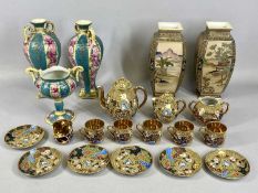 VARIOUS ORIENTAL CERAMICS including Noritake trio painted with panels of roses, 27cms (h),