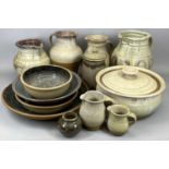 GROUP OF TREFOR OWEN OF MAENTWROG STONEWARE STUDIO POTTERY, including four harvest jugs, 28cms (h)