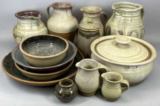 GROUP OF TREFOR OWEN OF MAENTWROG STONEWARE STUDIO POTTERY, including four harvest jugs, 28cms (h)