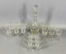 SUITE OF 'LADY HAMILTON' GLASSWARE, etched and cut decoration, circular decanter with slender neck
