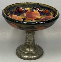 MOORCROFT POMEGRANATE FRUIT COMPORT ON TUDRIC HAMMERED PEWTER STAND, no. 01312, 22 (h) x 25.5cms (