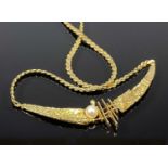 9CT GOLD STYLISED FORM SEED PEARL SET NECKLACE, serpentine links, 44cms (overall l, open), 21cms (