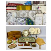 HOUSEHOLD LINEN, BEADWORK FOOTSTOOL, TREEN & OTHER COLLECTABLES, including a W Ross Montrose