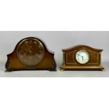 EDWARDIAN MAHOGANY CASE DOME TOP MANTEL CLOCK, inlaid with stringing and with gilded brass fittings,