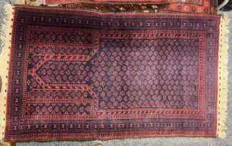 PERSIAN BLUE GROUND HANDMADE WOOL PRAYER RUG, 148 x 90cms Provenance: deceased estate Conwy