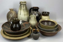 GROUP OF FOURTEEN PIECES OF STUDIO POTTERY, including vase, 37cms (h), various jugs, 28cms (h) the