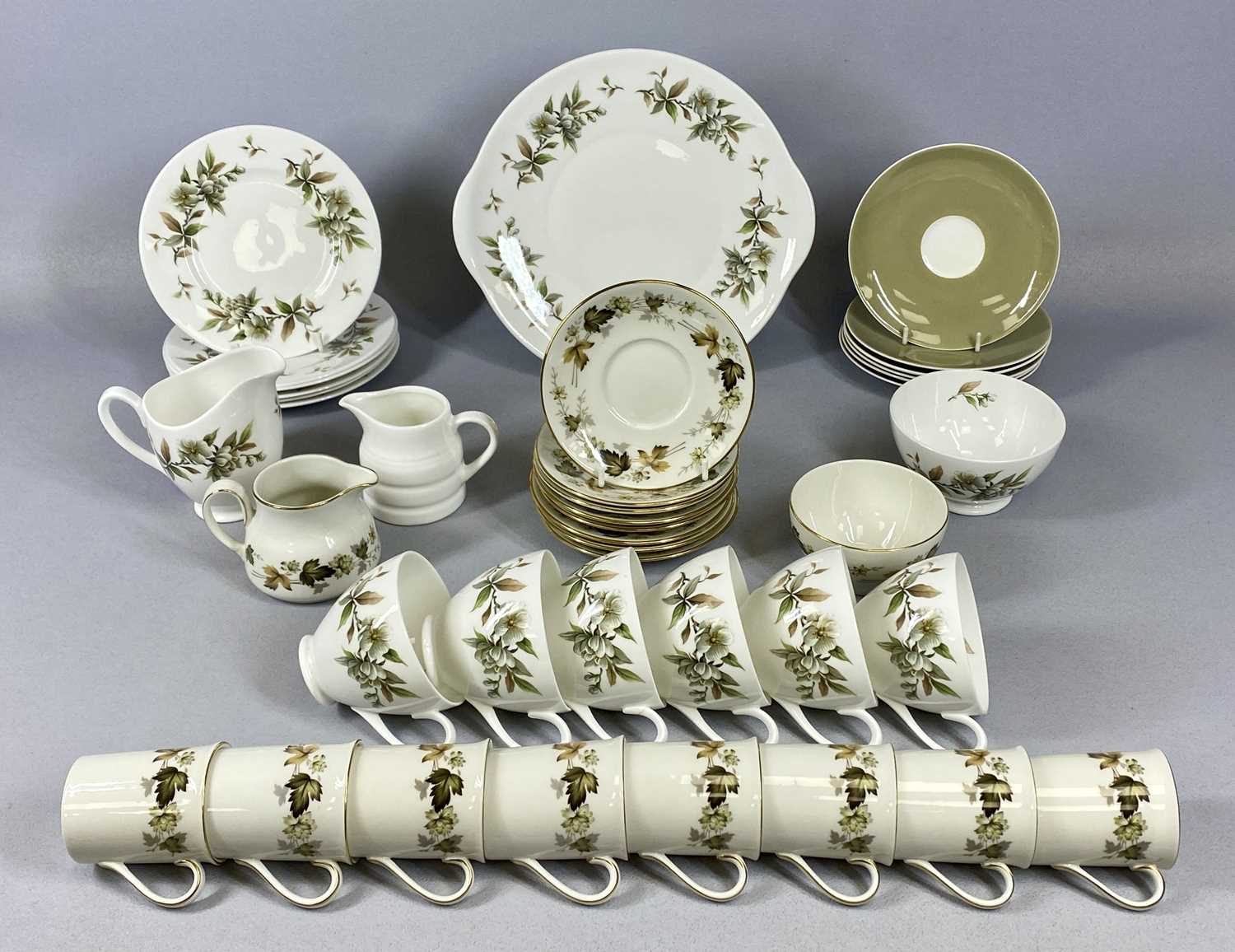 ROYAL DOULTON LARCHMONT PART COFFEE SERVICE / ROYAL ADDERLEY ARCADIA PART TEA SERVICE, 18 and 21