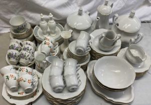 CZECHOSLOVAKIAN EXTENSIVE DINNER & TEA SERVICE, for eight persons, white glazed with gilded rim