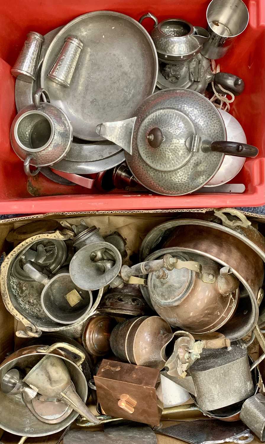 ANTIQUE & LATER MIXED METALWARE COLLECTION, to include beaten pewter tea service, similar