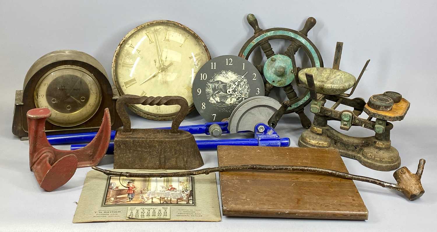 MIXED COLLECTABLES GROUP, to include wall and mantel clocks, set of pipe benders, small ships/boat