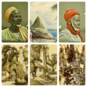 SIX MIXED PAINTINGS AND PRINTS, comprising L Gibb, pair of pastel portraits of North African men,