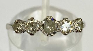 PLATINUM FIVE STONE DIAMOND RING, 0.60 estimated total diamond weight, individual claw mount