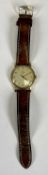 VINTAGE 9CT GOLD GENT'S OMEGA RED STAR WRISTWATCH WITH LEATHER STRAP, cream dial, degraded Arabic