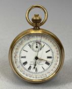 GOLD PLATED OPEN FACED CENTRE SECONDS CHRONOGRAPH POCKET WATCH, early 20th Century, keyless, white