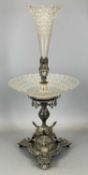VICTORIAN SILVER PLATED TABLE CENTREPIECE by Atkin Bros, trefoil base openwork design, classical-