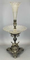 VICTORIAN SILVER PLATED TABLE CENTREPIECE by Atkin Bros, trefoil base openwork design, classical-