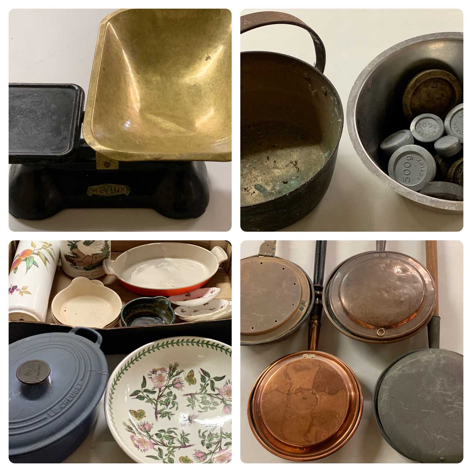 MIXED METALWARE & KITCHENALIA, including Weylux scales with brass pan and a large quantity of