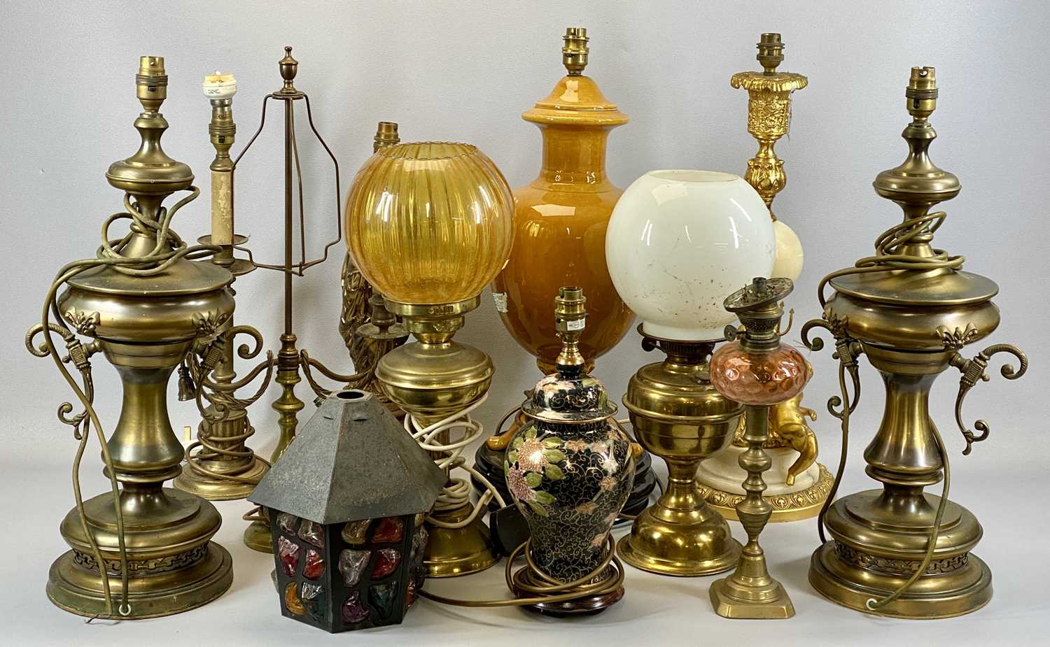 ASSORTED LAMPS & LIGHTING including ornate gilt metal and alabaster table lamp with a figure of
