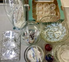 COLLECTION OF GLASSWARE including a Victorian Frigger Ship with two smaller ships under glass