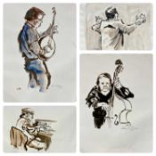 KAREL LEK RCA four watercolours - jazz performers and conductor John Hywel at The Bulkley Arms Hotel