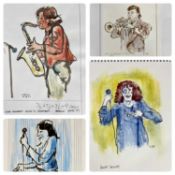 KAREL LEK RCA four watercolours - jazz performers at Beaumaris Festival 93 & 97, Brecon Festival